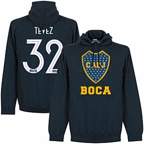Boca CABJ Crest Tevez 32 Hoodie - Navy (2019-2020 Style Back Print)