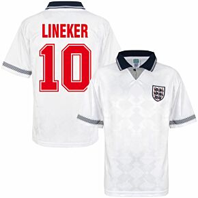 1990 England Home Retro World Cup Finals Shirt + Lineker 10 (Retro Flock Printing)