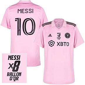 2023 Inter Miami Home Shirt + Messi 10 x8 Ballon D’or Winners Print