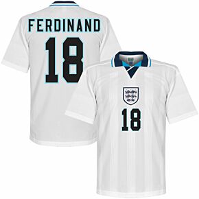 1996 England Euro 96 Home Retro Shirt + Ferdinand 18 (Retro Flex Printing)