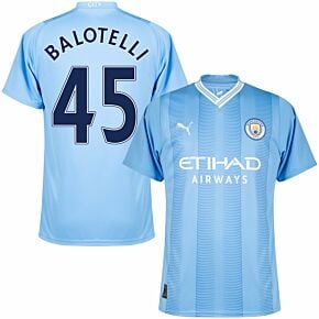 23-24 Man City Home Shirt + Balotelli 45 (Legend Printing)
