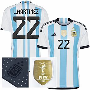 2023 Argentina Home 3-Star Shirt + L.Martinez 22 (Official Printing)