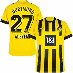 22-23 Borussia Dortmund Home Shirt + Adeyemi 27 (Official Printing)