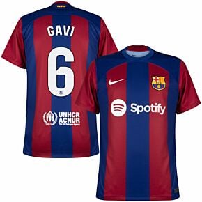 23-24 Barcelona Home Shirt + Gavi 6 (La Liga)