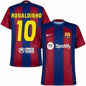 23-24 Barcelona Home Shirt + Ronaldinho 10 (Legend Printing)