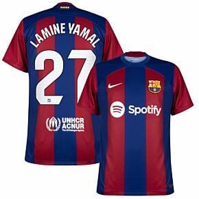 23-24 Barcelona Home Shirt - Kids +  Lamine Yamal 27 (La Liga)