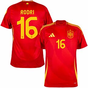 24-25 Spain Home Shirt + Rodri 16 (Official Printing)