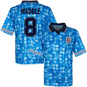 1990 England 3rd Waddle 8 Retro World Cup Finals Shirt (Retro Flock Printing)