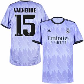 22-23 Real Madrid Away Shirt + Valverde 15 (Official Cup Printing)