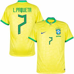 22-23 Brazil Home Shirt + L.Paqueta 7 (Official Printing)