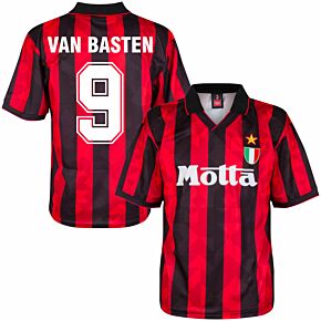 1994 AC Milan Home Retro Shirt + Van Basten 9 (Retro Flock Printing)