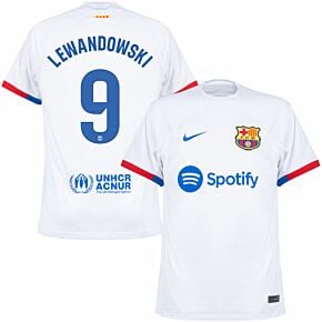 23-24 Barcelona Away KIDS Shirt + Lewandowski 9 (La Liga)