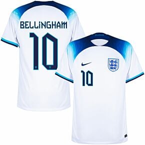 22-23 England Home Shirt + Bellingham 10 (Official Printing)