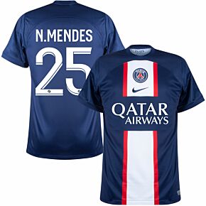 22-23 PSG Home Shirt + N.Mendes 25 (Ligue 1 Printing)
