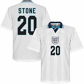 1996 England Euro 96 Home Retro Shirt + Stone 20 (Retro Flex Printing)