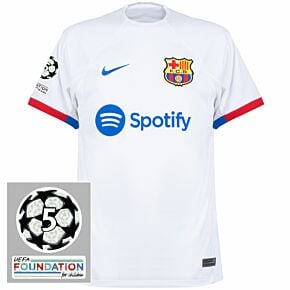 23-24 Barcelona Away Shirt + UCL 5 Times Starball & UEFA Foundation Patches
