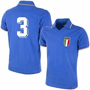 1982 Italy Home Shirt + No.3 (Retro Flock Printing)