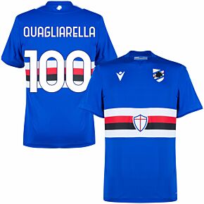 21-22 Sampdoria Home Match Shirt + Quagliarella 100 (Fan Style Printing)