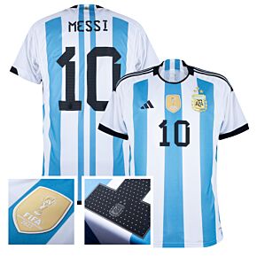 22-23 Argentina Home 3-Star Shirt - Kids + Messi 10 (Official Printing)