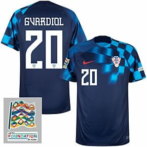 22-23 Croatia Away Shirt + Gvardiol 20 (Official Printing) + Nations League & Foundation Patches