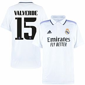 22-23 Real Madrid Home Shirt + Valverde 15 (Official Cup Printing)