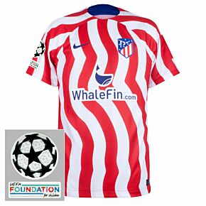 22-23 Atletico Madrid Home Shirt + Champions League & Foundation Badges