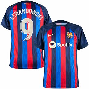 22-23 Barcelona Home Shirt + Lewandowski 9 (La Liga Printing)