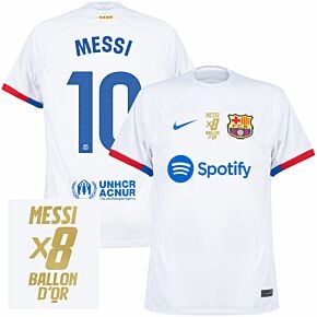 23-24 Barcelona Away Shirt + Messi 10 x8 Ballon D’or Winners Print