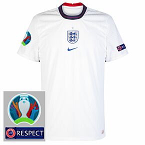 20-21 England Vapor Match Home Shirt + Official Euro 2020 Patches