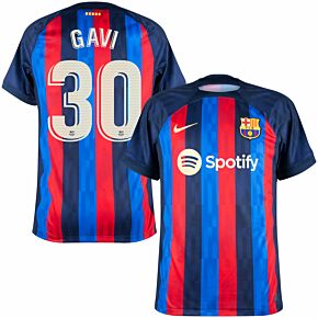 22-23 Barcelona Home Shirt + Gavi 30 (La Liga Printing)