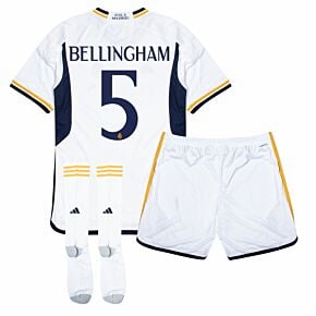 23-24 Real Madrid Home Youth Kit + Bellingham 5 (Official Cup Printing)