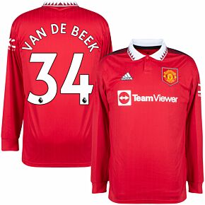 22-23 Man Utd Home L/S Shirt + Van de Beek 34 (Premier League)