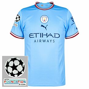 22-23 Man City Home Shirt + UCL - Foundation Patches