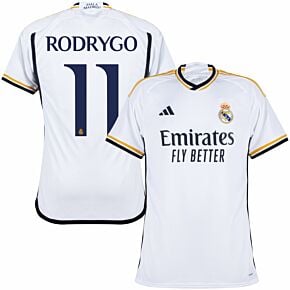 23-24 Real Madrid Home Shirt + Rodrygo 11 (Official Cup Printing)