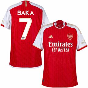 23-24 Arsenal Authentic Home Shirt + Saka 7 (Cup Style Printing)