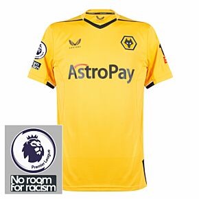 22-23 Wolves Home Shirt + Premier League + No Room For Racism Patches