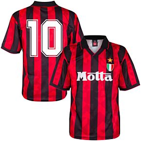 1994 AC Milan Home Retro Shirt + No.10 (Retro Flock Printing)