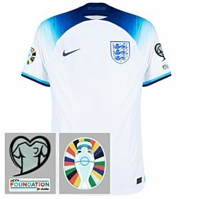 22-23 England Home Dri-Fit ADV Match Shirt + Euro 2024 Qualifying Patch Set