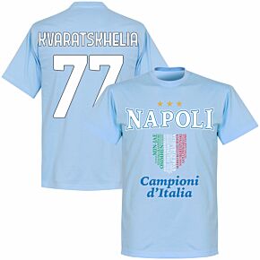 Napoli Campioni Scudetto Kvaratskhelia 77 T-shirt - Sky Blue