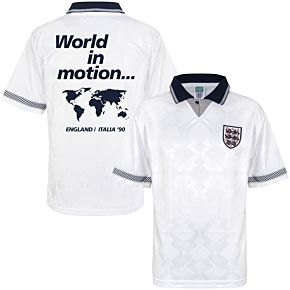 1990 England Home Retro World Cup Finals Shirt + World in Motion Map (Flex Print)
