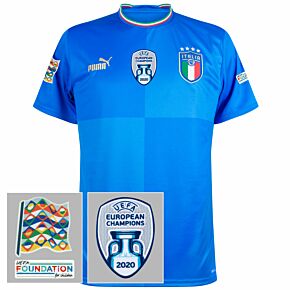 22-23 Italy Home Shirt + Nations League + Foundation + Euro 2020 Winners Patches