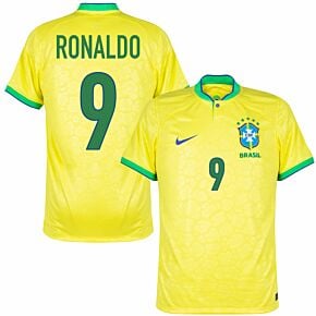 22-23 Brazil Home Shirt + Ronaldo 9 (1998 Retro Printing)