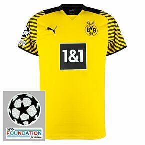 21-22 Borussia Dortmund Home Shirt + UCL Starball + UEFA Foundation Patches