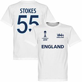 England Cricket World Cup Winners Stokes 55 Tee - White