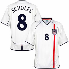 2002 England Home Retro Shirt + Scholes 8 (Retro Flock Printing)