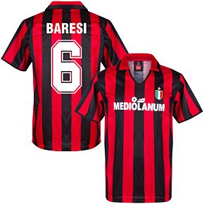 1988 AC Milan Home Retro Shirt + Baresi 6 (Retro Flock Printing)