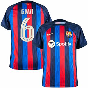 22-23 Barcelona Home Shirt + Gavi 6 (Official Cup Printing)
