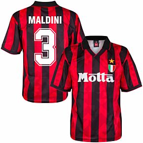 1994 AC Milan Home Retro Shirt + Maldini 3 (Retro Flock Printing)
