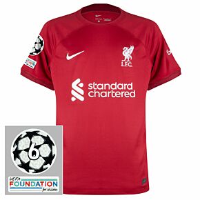 22-23 Liverpool Home Shirt + UCL Starball 6 Times Winner + UEFA Foundation Patches