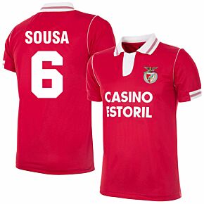 307-PNN-S6FK 92-93 Benfica Home Retro Shirt +  Sousa 6 (Retro Flock Printing)